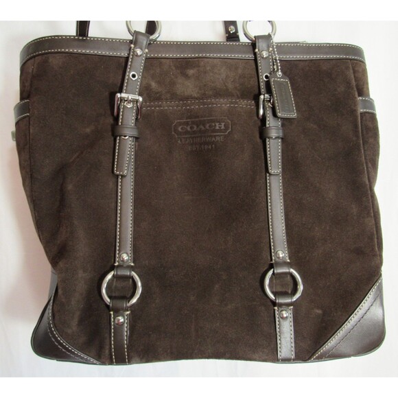 Coach Brown Bridle Bit Suede Leather Handbag Purse EUC - Picture 2 of 9